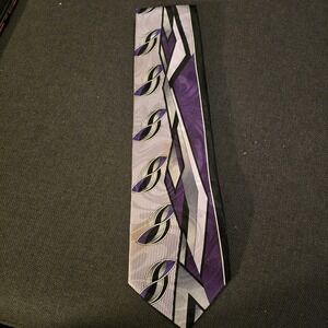 Gianno 80s Zuit Suit Style Purple Polyester Tie Multicolor Abstract Print Funky